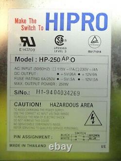 Hipro HP-250 AP O 250W AT Power Supply 4 x Molex 2 x Berg Switchable 115V/230V
